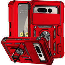Google Pixel Fold Case with Lens Protector, Kickstand, Shockproof Rugged Shield & Ring Holder (Red) – Compatible with Google Pixel Fold