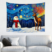 Fantasy Vortex Starry Sky Theme Tapestry, Christmas Snowman Reindeer Holiday Wall Art for Bedroom, Living Room, Dorm, or Apartment Decor - 40x30in