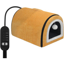 Heated Cat Bed Cave with Temp Control, Removable Semi-Enclosed Nest for Small/Medium Cats – Yellow, S (Compatible with 120V)