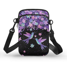 Reise-Umhängetasche mit Kolibri-Blumenmuster für Damen und Herren, Polyester-Schultertasche mit Doppelreißverschluss