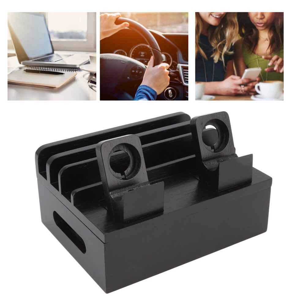 Multifunction Bamboo Charging Stand 5 Ports For Phones Tablets Watches Black 6921387636924