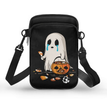 Doppellagige Damen-Schultertasche, Umhängetasche aus Polyester für Damen und Herren, weinender Geisterkürbis