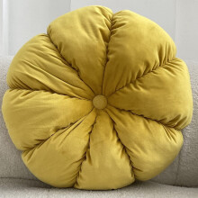 Solid Color Velvet Round Cushions & Pillows, Pleated Pumpkin Design, Decorative Throw for Home, Bed, Car & Floor(Yellow,Diameter 15")