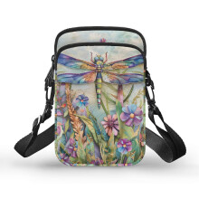 Schultertasche für Erwachsene, lässiger Stil, Insekten- und Blumenmuster, Crossbody-Tasche mit 2 Reißverschlüssen
