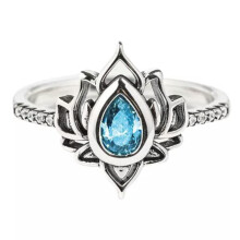 925zilver vergulde damesringen met lotusbloemmotief en peervormige zirkonia kristal - #1-7
