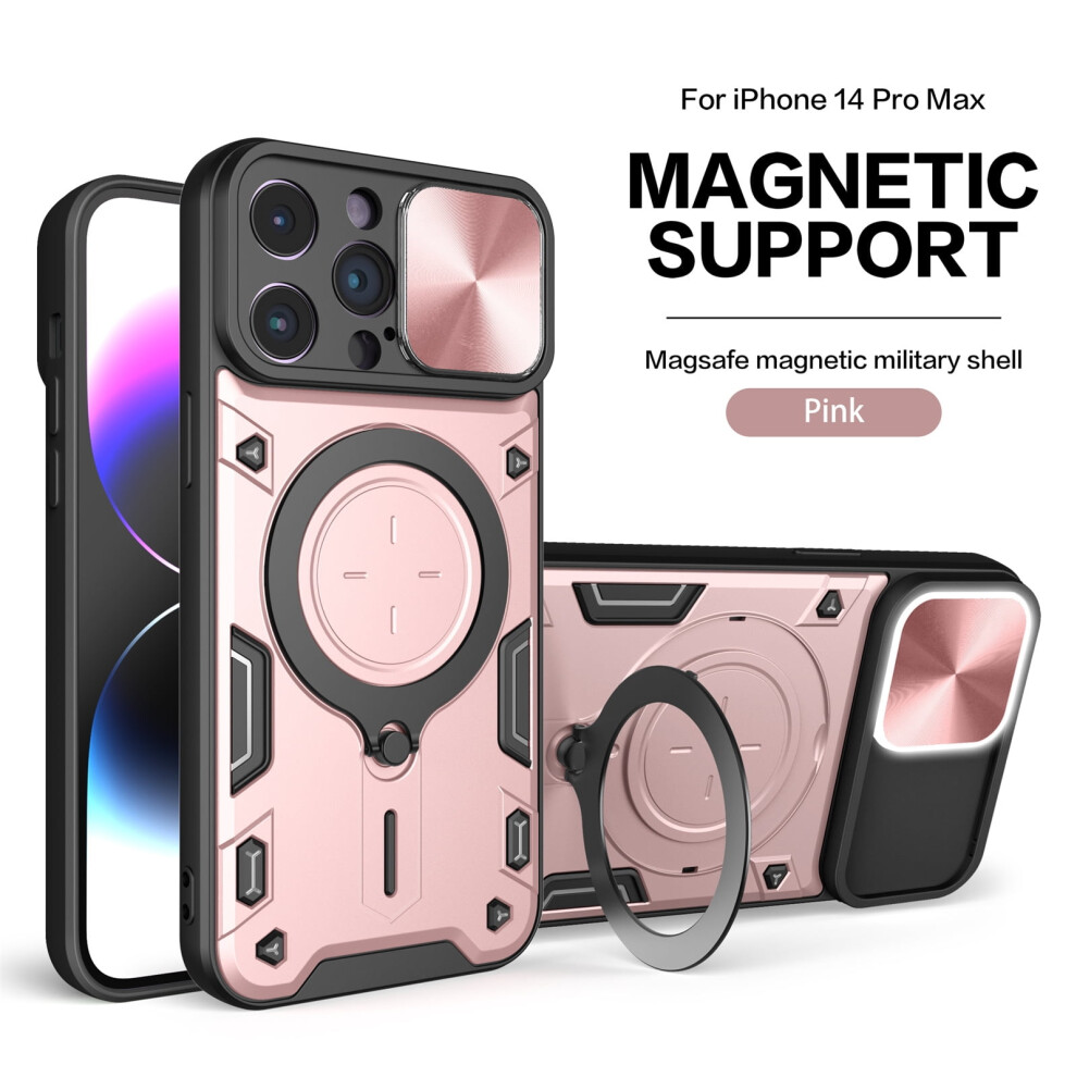 Hybrid Case For Iphone 14 Pro Max: Rotating Stand Ring, Magnetic, Drop-Proof, Rugged Cover Â Pink 9065194492964