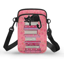 Auslaufsichere Schultertasche aus Polyester, trendige Umhängetasche, pinkfarbene Katzen-Buchstapeltasche