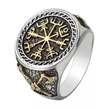 Bague pour homme Viking Corbeau Odin Hache en acier inoxydable, bijoux Vegvisir, tailles 7 Ă 13, argent et or.