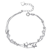 Heart Charm Bracelet 925 Sterling Silver One Size