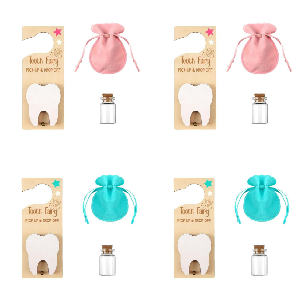 Tooth Fairy Door Hanger Kit (4/3pcs) with Money Slot, Velvet Pouch & Keepsake Bottle – Compatible with Tooth Fairy Tradition