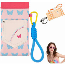 Magnetic Glasses Bag with Lanyard, Cute Squeeze Top Sunglass Pouch, Portable Soft Leather Sunglass Case