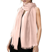 Cachecol feminino de algodão e linho em cor sólida, aconchegante, para outono e inverno, com listras, macio, leve e versátil, acessório de moda.