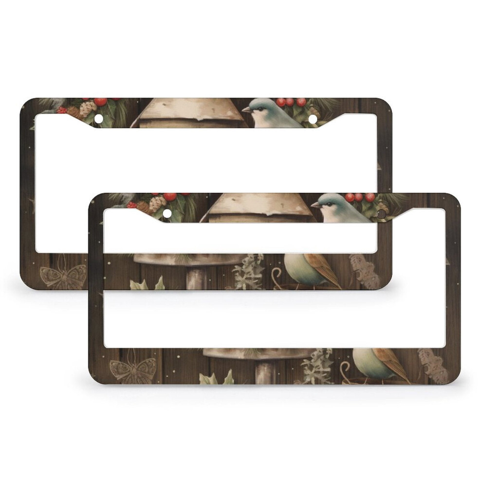 2-Pack Christmas Tree & Bird License Plate Covers Â Watercolor Flower Design, Stainless Aluminum, 2-Hole, Compatible With Us Standard Plates 9401284803133