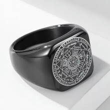 Anillo para hombre con sellos de los siete arcángeles, acero inoxidable, amuleto con la estrella de David, negro, talla 9.