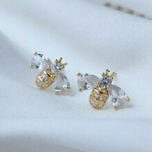 Bee Stud Earrings for Women 925 Silver A Pair