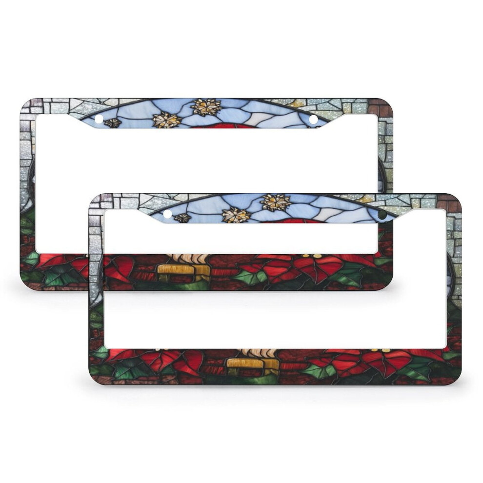 2-Pack Santa & Snowy Village License Plate Frames Â Xmas Decor, Aluminum, 2-Hole, Compatible With Standard Plates 9401284803188