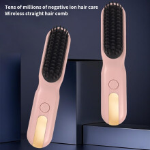 Cordless Hair Straightener Brush, Rechargeable Ionic Hot Comb for Travel & On-the-Go Touch-ups, Portable Anti-Frizz Styling Tool for Women,white