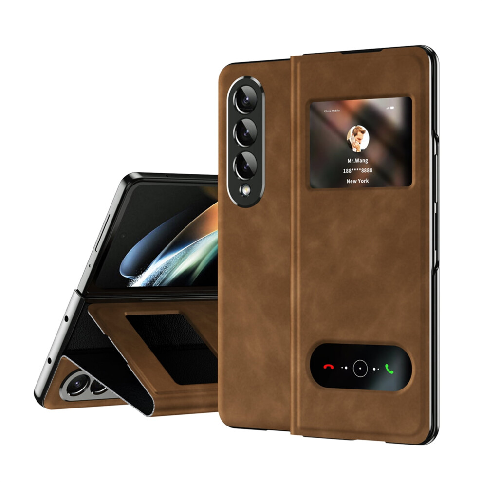 Tech Circle Case For Samsung Galaxy Z Fold 6: Ultra-Thin Pu Leather Magnetic Kickstand, Anti-Scratch & Shockproof, Brown 9065194494432