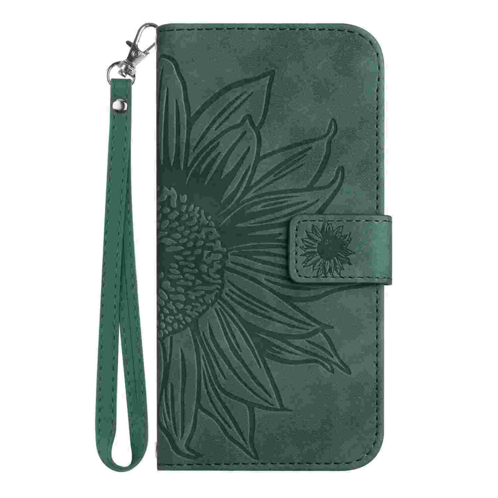 Tech Circle Wallet Case For Iphone 16 (6.1") Â Pu Leather Sunflower Flip With Card Holders, Kickstand, Shockproof, Wristlet Strap, Green 9065194494449