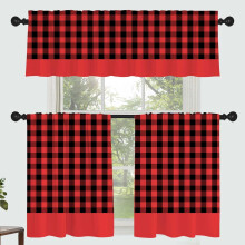 Buffalo Check Curtain Set Black Red Plaid 3 pcs