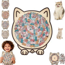 Colored Cat-Shaped Wooden Jigsaw Puzzle with Frame – Unique Animal Puzzle Gift for Cat Lovers & Home Decoration