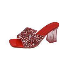 Sandales rouges à bout ouvert pour femmes, talons hauts, chaussures d'été décontractées pour l'intérieur et l'extérieur, talon transparent de