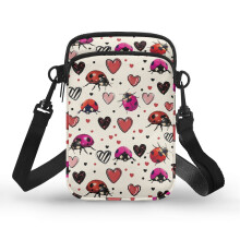 Schultertasche aus doppellagigem Polyester mit Marienkäfer-Herzmuster, ideal für Reisen und den täglichen Gebrauch, Unisex
