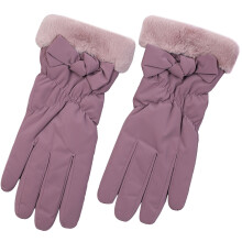 Women's Waterproof Windproof Winter Gloves with Bow, Soft Fleece Cuff & Touchscreen, Cold Weather Outdoor Gloves – Purple