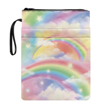 Rainbow Pattern Design Book Organizer Bag Protector Wrap Bag with Handle Polyester Fabric Book Organzoer Holder 8.66 x 11.42