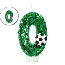 Birthday Cake Candle, White Green Soccer Number 0 Cake Topper, Sparkling Sequins Football Theme Birthday Party Decorations