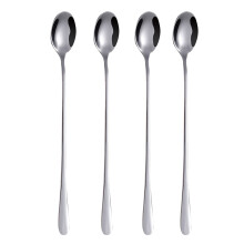Conjunto de colheres de cabo longo para chá gelado, utensílios duráveis em aço inoxidável para café e gelo, ideais para misturar e servir. 4