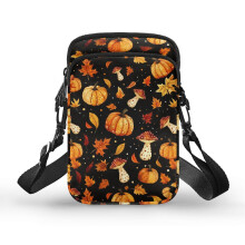 Doppellagige Umhängetasche mit Pilz- und Kürbismotiv (4,33 x 1,97 x 7,09 cm) für Damen und Herren aus Polyester