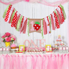 Decoración con temática de fresas, pancarta de primer cumpleaños, decoración para el primer banquete del bebé