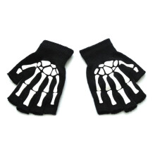 Half-Finger Gloves Toddler Kids Halloween Cosplay Skeleton Skull Half Finger Gloves Glow Fingerless Winter Mittens