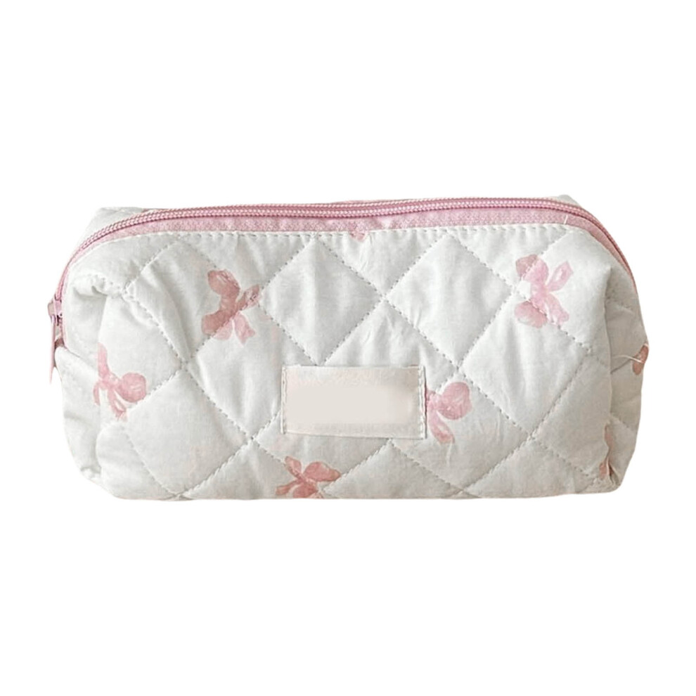 Quilted Travel Cosmetic Bag Makeup Bag Cute Floral Makeup Pouch Large Toiletry Organizer for Women and Girls