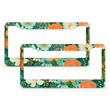 Spring Flower License Plate Frames (2 PCS), Stainless Aluminum, Compatible with All Cars