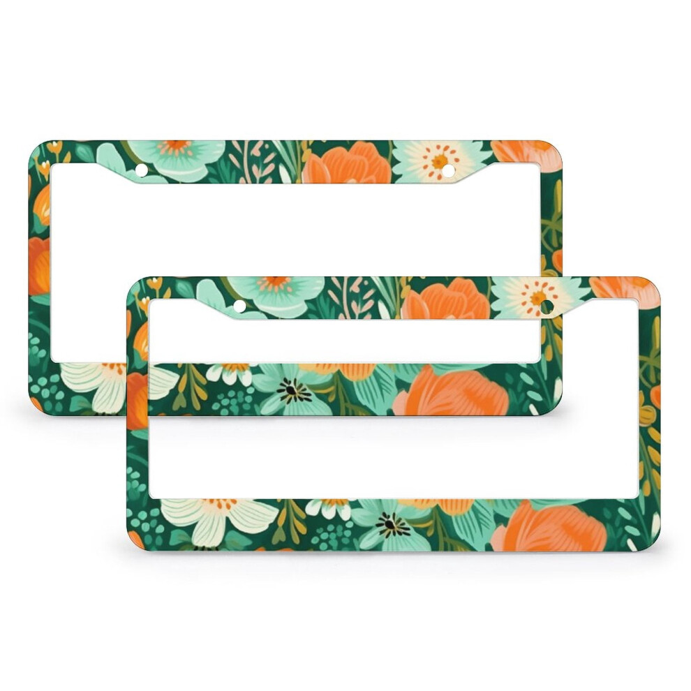 Spring Flower License Plate Frames (2 Pcs), Stainless Aluminum, Compatible With All Cars 9401284805397