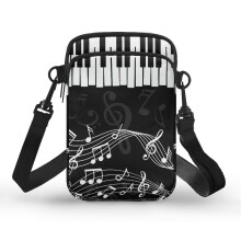 Damen-Schultertasche aus Polyester mit verstellbarem Riemen, 4,33 x 1,97 x 7,09 cm, schwarzes Noten-Etui
