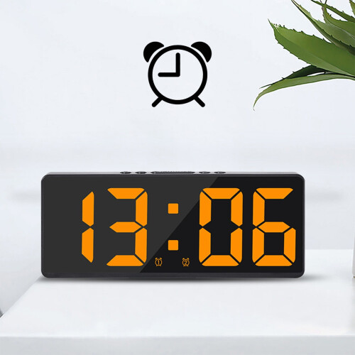Digital Alarm Clock LED Large Digital Display Fashion Alarm Clock Fully Functional Desktop Bedside Study Kitchen Clock Black Frame, Orange