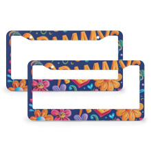 Retro Floral License Plate Covers 2 Pack Metal Frame