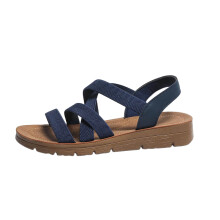 Sandales décontractées bleues pour femme, brides élastiques croisées, maintien de la cheville ajustable, semelle intérieure perforée et