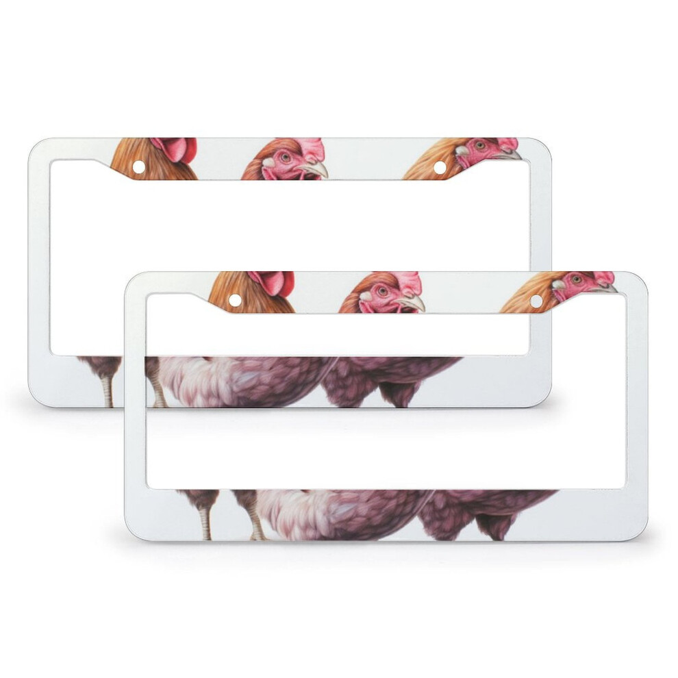 Watercolor Rooster License Plate Frames (2 Pcs), Compatible With Us & Ca, Aluminum Metal 9401284806189