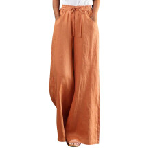 Women's cotton high-waist wide-leg palazzo pants orange M