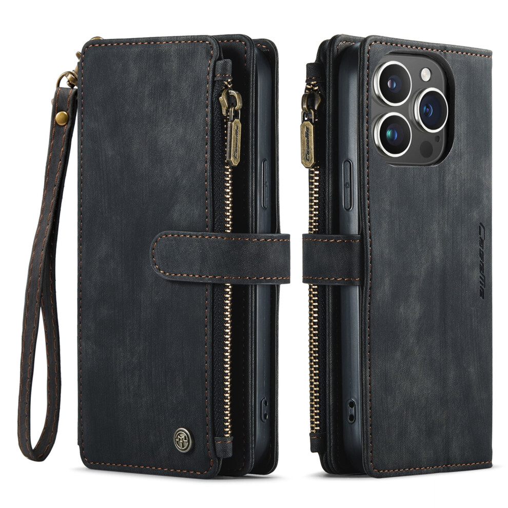 Iphone 15 Pro Case With Card Holder & Wallet, Pu Leather Flip Zipper Case With Wrist Strap Â Compatible With Iphone 15 Pro 9341593698344