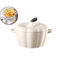 Oven Pot with Lid, Pumpkin Pottery Dessert Saucepan, Mini Baking Dish Cute Pumpkin Bowl, Covered Oven Ceramic Stockpot, Pumpkin-Shaped Casserole