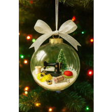 Retro Sewing Machine Snow Globe Ornament, Antique Christmas Ball Decoration, Personalized Quilter Keepsake