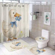 4-Pc Shower Curtain Set for Mom: Duck & Bluebell Design, Inspirational Quote, 72"x72", 12 Hooks, Rugs Included – Compatible with Standard Bathtubs