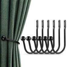 Curtain Holdbacks, 2pcs Curtains Holder Wall Mounted Drapery Tiebacks Retro Window Hook for Home Decor, Matte Black