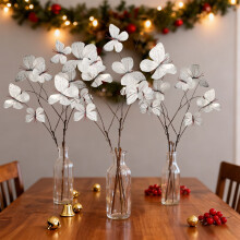 27.6" Artificial Branch with Butterflies for All Season Decorations, Fake Floral for Home and Wedding Decor, Holiday Gift Idea, White