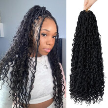 6 Packs 18 Inch Pre-Looped Faux Locs Crochet Hair, Soft Locs & River Locs Lightweight Synthetic Hair Extensions for Women, Black
